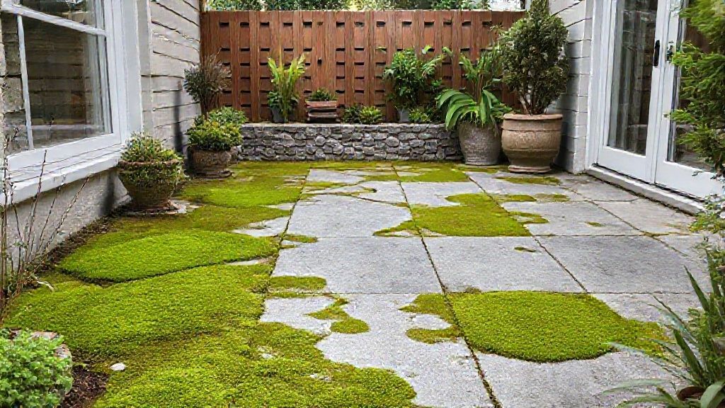 Removing green moss on the terrace or walkways